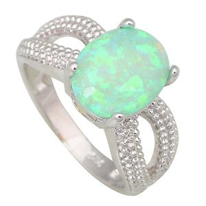 結婚指輪Garilina Statement Party Jewelry女性緑色の火災オパールシルバーリングサイズ5 R423