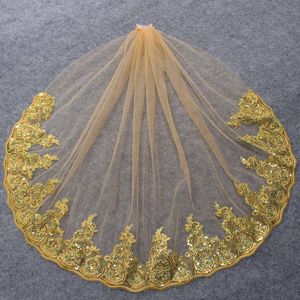 Bridal Veils Gold Wedding Veil Short With Partial Lace Bling Sequins Color Comb Accessories