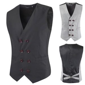 Solide Männer Anzug Weste Slim Casual Business Zweireiher Vintage Herren Weste Herren Hochzeit Herren Gilet Retro Westen 210524