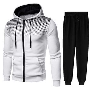 2021 Mäns Hooded Sweater Set Hoodie + Byxor Två Piece Suit Spring Mans Gradient Hoodies Casual Sweatpant Sets Jackor X0909