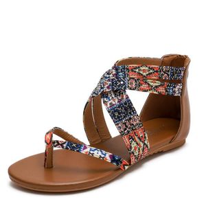 Sandali infradito scarpe donna estate tacco piatto cerniera posteriore casual 2021 fiore bohemien vacanza per appartamenti