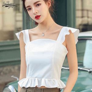 Sommer ärmellose einfarbige Hemden für Frauen Casual koreanischen Stil schwarz weiße Bluse Pullover Dame Tops 9332 50 210508