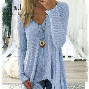 Jocoo Jolee Plus Size Sweaters Casual Solid V Neck Slim Chic Knitted Sweater Female Autumn Jumper Tops Wild Clothing 210518