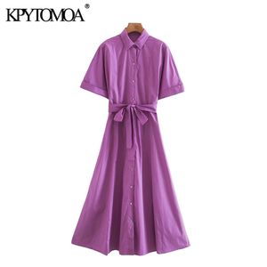 Women Chic Fashion With Belt Button-up Loose Midi Shirt Dress Vintage Short Turn-up Sleeves Female Dresses Mujer 210416