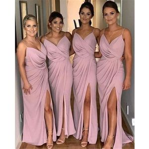 Chiffon Bridesmaid Dresses Spaghetti Straps Bridemaid Split Side for Wedding Party Dress in Stock