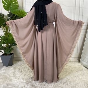 İslam Yeni Elbisesi toptan satış-Yeni Moda Abaya Elbise Dubai İslam kadın Robe Orta Doğu Katı Renk Arapça Abayas Kadın Giyim Için
