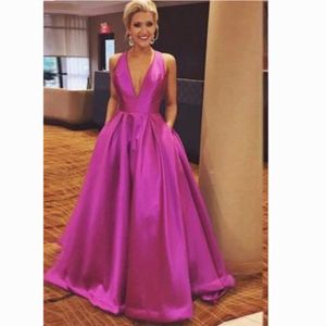 2021Rose Red Cute Prom Dresses A-Line Criss Cross Traps Party Dresses Floor-Length V-Neck Bow Evening Gowns