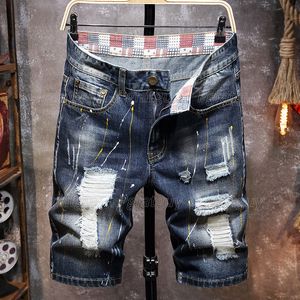 Märke Mäns Retro Style Ripped Denim Shorts 2021 Sommar Mode Casual Hole Patch Jean Fem-Point Byxor Man Kläder