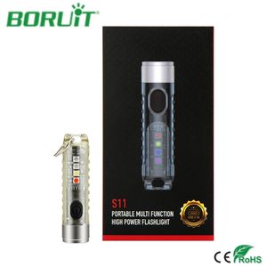 Boruit S11 2021 Kraftfull LED-ficklampa Tactical Keychain Flashtorch Portable Outdoor Micro USB Uppladdningsbar Torchlampa 220217