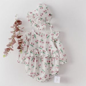 0-2Yrs Spring Autumn Infant Baby Girls Rompers Clothes Bodysuit Sweet Cherry Long Sleeve 210429