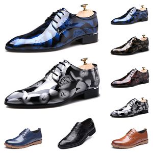 GAI GAI GAI Top 2022 Mens Leather Dress Shoes British Printing Navy Bule Black Brow Oxfords Flat Office Party Wedding Round Toe Outdoor