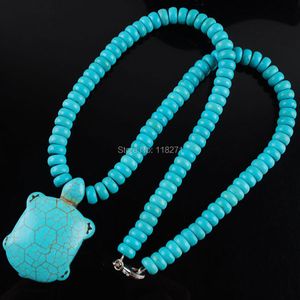 Wojiaer Syntetyczny niebieski wycie Kamienie Wyłapany żółwak Naszyjnik kobiet biżuteria 18 cali Strand Charm F3104