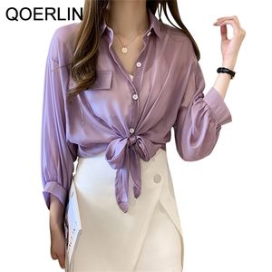 Women Chiffon Blouse Shirt Long Sleeve Spring Summer Lilac Tops Loose Thin Sunscreen Bikini Cover Up Beachwear 210601