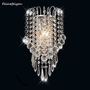 Luces LED E14 Modern Crystal Specchio di cristallo in acciaio inox Lampade a parete Lampade Sconce Fixtures Luci per il corridoio del comodino soggiorno 210724