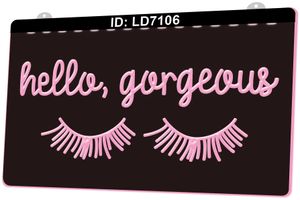 LD7106 To Lashes Hello Gorgeous 3D Engraving LED Light Sign Wholesale Retail