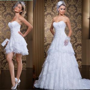 Primavera senza spalline increspate Tiers Brevi abiti da sposa abiti con gonna rimovibile vintage Due pezzi Abiti da sposa in pizzo Vestidos Novia