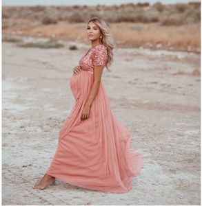 マタニティドレス2022女性写真小道具半袖スパンコールソリッドレースエレガントなファッション妊婦のドレス