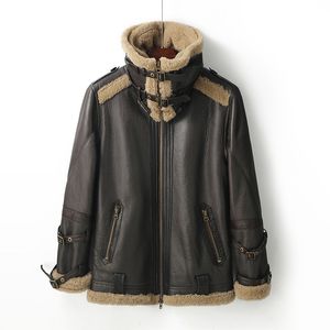 Leder- und Pelzmantel für Damen, Motorrad-Lammfell-Jacken, Herbst-Winter-Bomberjacke, verdickte warme Windjacken, Oberbekleidung, Mantel, große Größe M-4XL