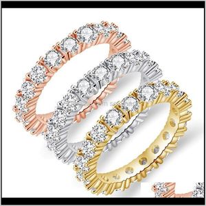 Drop Delivery 2021 Fashion Cubic Zircon Pave Band Eternity Stacking Finger Rings For Women Round Cz Diamond Crystal Party Wedding Ring Bride