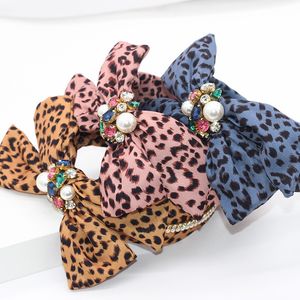 Leopard Bow Rhinestone Nó Hairband Headband Acessórios para cabelo adulto