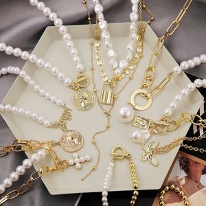 Vintage pereł łańcuch Choker naszyjniki dla kobiet biżuteria w stylu barokowym trzy warstwowe monety serca pereł wisiorki dławiki modowe