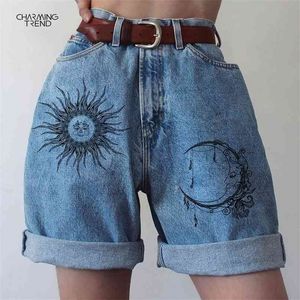 Sommar mode denim shorts kvinnor hemming blå pojkvän stil kvinnors kort byxor lösa streetwear 210719