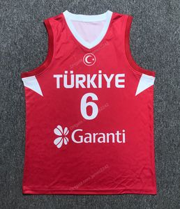 Custom China Cedi Osman # 6 Team Türkiye Turkiet Basketball Jersey Red Size S-4XL Any Name and Number Top Quality Jerseys