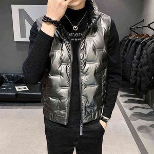 Hot-selling New Mens Outono / Vista de Inverno para baixo jaqueta quente masculino casual waistcoat sem mangas casaco carrinho colar preto colete cinzento preto 3xl g1115