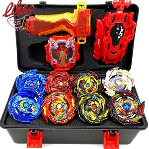 Laike Burst Toolbox Set Flame 8PCS Dragon Spinning Top with Sparking Launcher Handle Receiving Stroage Box For Child Gift X0528