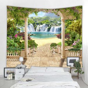 Красивая лесная стена висит водопад HD пейзаж 3D печать цифровая печать украшения дома гобелен 210609