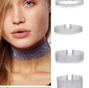 Lüks Kadınlar Rhinestone Satırlar Tenis Kolye Moda Büyüleyici Çok Katmanlı Beyaz Altın Tam Kristal Zincir Chokers Toptan