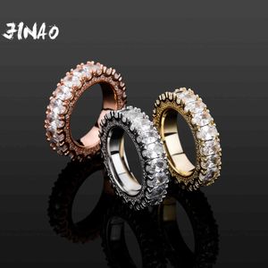 Jinao 2021 Womens Ring Full Iced Out Micro Pave Cubic Zirconia Enkla vigselringar Hip Hop Smycken för gåva