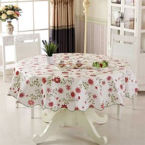 PVC Plastic Tablecloth Nordic Style Round Pastoral Flowers Pattern Oil-proof Waterproof Kitchen Table Cloth 211103