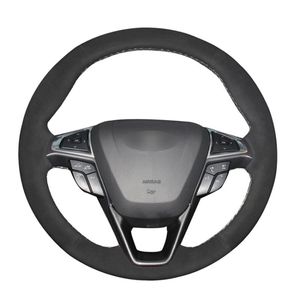 Крышка рулевого колеса Черная замша сшита вручную автомобильную крышку для Mondeo 2014-2021 Edge Galaxy S-Max 2021 2021-2021