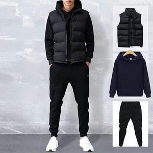 Erkek Eşofman Eğilim Bahar ve Yaz Eğlence Spor Koşu Spor Hoodie + Kolsuz Yelek Pantolon Suit Üç Parça Set