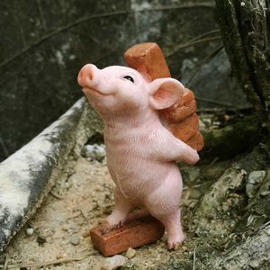 Everyday Collection Cute Pig Animal Figurine Flower Pot Fairy Garden Ornaments Bonsai Heminredning Gåvor för barn 210804