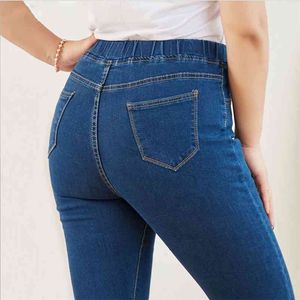 Plus Size Skinny Jeans para mulheres Boa cintura elástica Material elástico Material Tummy Control Mom 5XL 6XL Curvy 210629