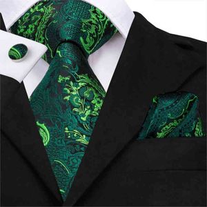 Men Green Floral Tie Paisley Silk Necktie Pocket Square Set for Party Business Emerald Ties Gift Wholesale Hi-tie SN-3206