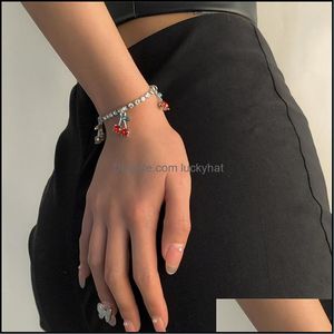 Jewelrysweet Girls Red Cherry Charm Bracelets Retro Alloy Fruit Diamond Hand Chains European Women Singe Layer Business Wind Bracelet Jewelr