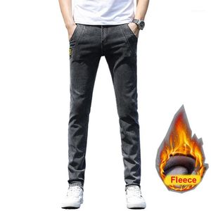 Men's Jeans Stretch Slim Pants For Mens Denim Fleece Warm Winter Autumn Fashion Clothing Man Casual Harlan HipHop Trousers 28-36 Size