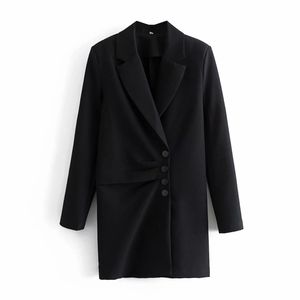 Bahar Moda Kadınlar Özel Yaka Siyah Casual Suit Mini Elbise Kadın Uzun Kollu Giysi Ofis Bayan Gevşek Vestido D7237 210430