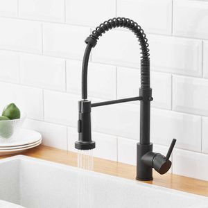 Faucet de cozinha preta Pull-Down Primavera Torneira de cozinha de água fria misturador de cozinha Torneira Torneira Brass Torneira 210719