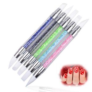 5pcs Dubbelhåriga Silicone Nails Things Dottint Tool Pen Rhinestone Pen Nail Art Brush för Manicure Supplies Professional Nab014