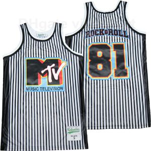 Männer Basketball 81 Rock Roll Musik Teion MTV Jersey Streifen Weiß Farbe Team Stickerei und Nähen Reine Baumwolle Atmungsaktive Sport Uniform Top Qualität