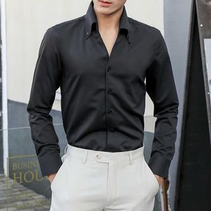 Mäns Klänning T-shirts Långärmad Casual Slim Business Shirts Koreanska Svart Vit Solid Streetwear Formell Social Tuxedo Kläder 210527