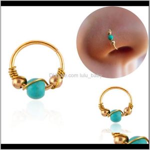 Rings & Studs Body Drop Delivery 2021 Female Women Circle Ring With Green Bead Nose Stud Ear Cuff Sier Gold Colors Jewelry Gift