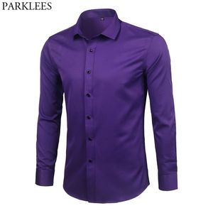 Purple Men's Bamboo Fiber Dress Shirt Brand Slim Fit Long Sleeve Chemise Homme Non Iron Easy Care Formal For Men 210721
