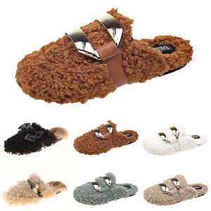 Discount Womens Autumn Winter Slippers Newly Metal Chain All Inclusive Wool Slipper for Women Outer Wear Plus Big Szie Muller Half Drag Shoes 35-4 20