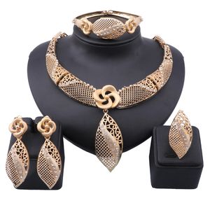 Trendy Nigerian African Beads Jewelry Sets Crystal Necklace Earrings Bangle Ring Party Wedding Dubai Jewellry Set