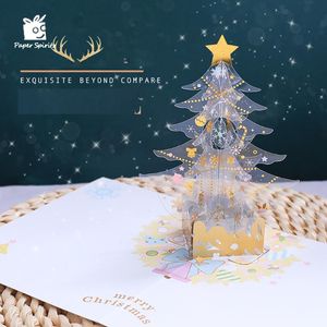 Biglietti d'auguri 3D-Up Albero di Natale Inviti di carta fatti a mano Stelle scintillanti Regalo decorativo di Merry Xmas Stocking